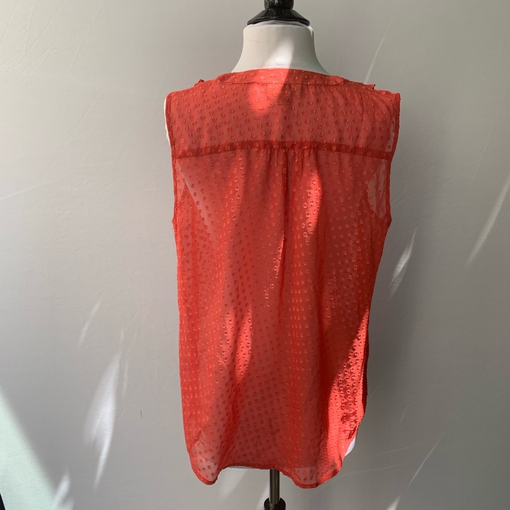 LOFT Pok a Dot Orange Sheer Blouse Size M - Picture 2 of 4